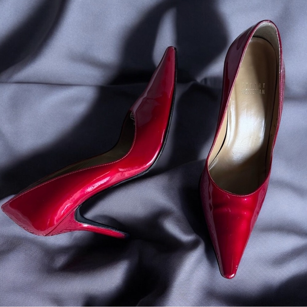 Stuart Weitzman Leather Heels Sz 6.5 M Fever Red  Pumps Stiletto Party Wedding